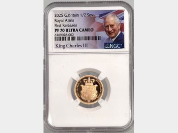 2025 CHARLES III SHIELD PROOF HALF SOVEREIGN PF70 UCAM TOP POP!