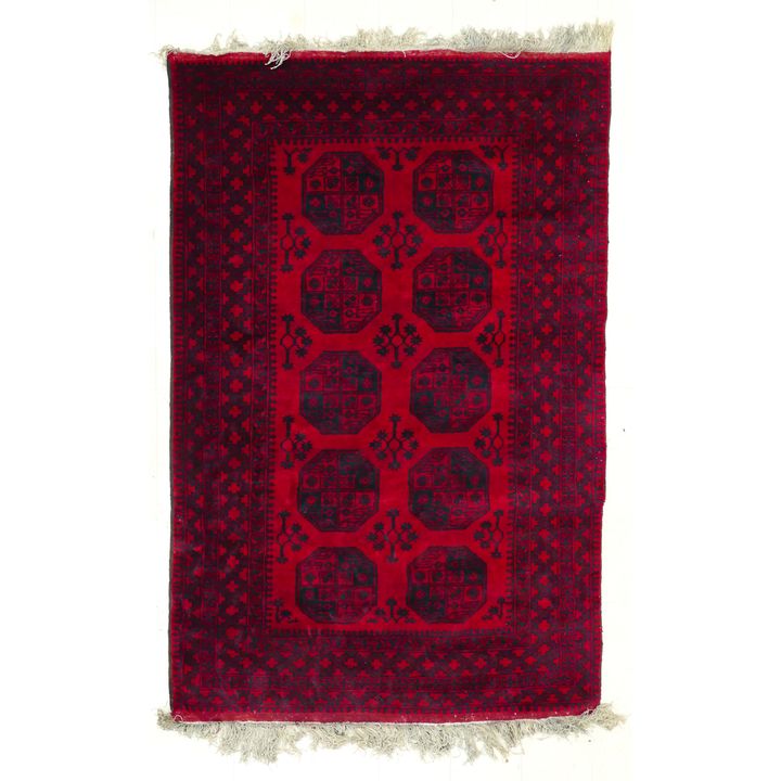 Vintage Red Afgan Elephant Foot Rug 9'6'' x 6'