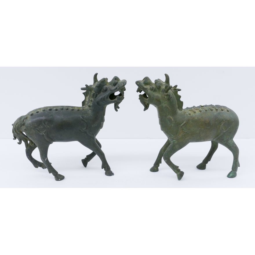 Pair Chinese Qing Bronze Qilin Figures