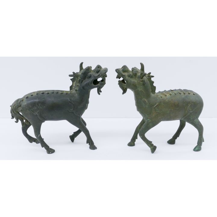 Pair Chinese Qing Bronze Qilin Figures