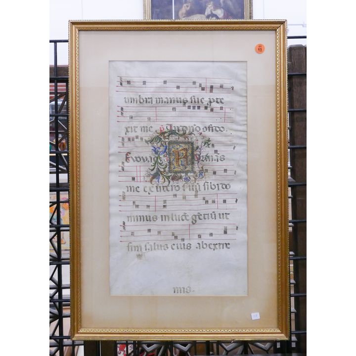 European 17th Century Illuminated Antiphonal Framed- 25x17''