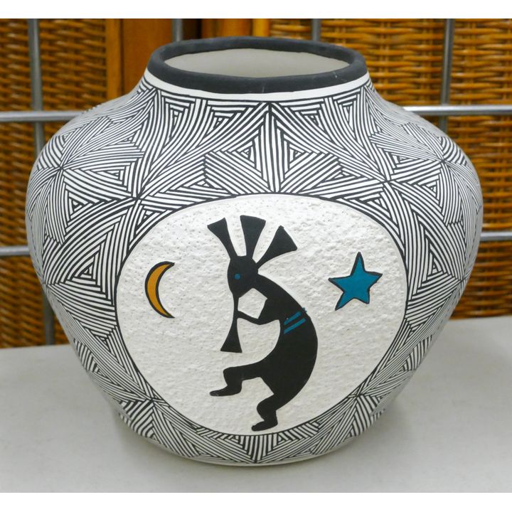 Acoma Mesa Top Pottery Carved Vase 7''