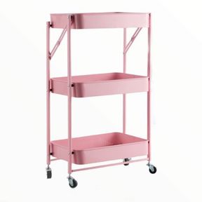 Household 3 Tier Steel Trolley Sturdy Mobile Storage Utility Cart Pink | MINOR SCRATCHES