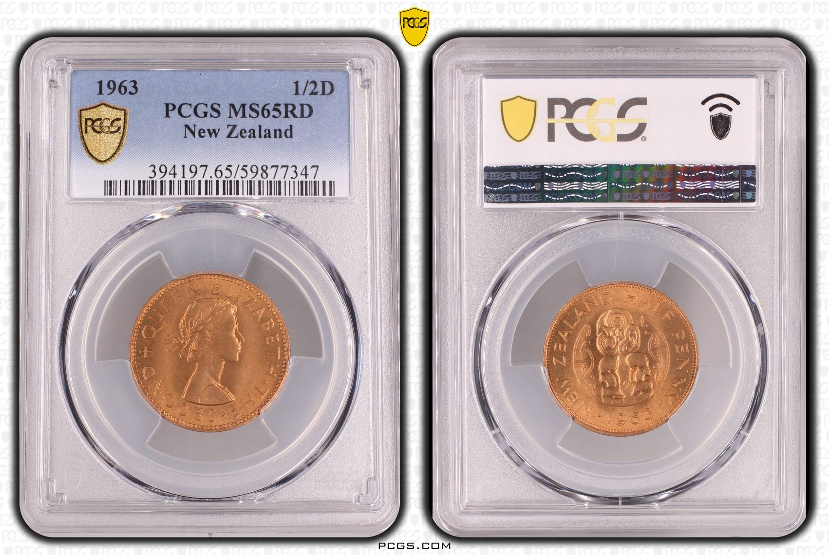 New Zealand , Halfpenny, 1963, PCGS MS65RD