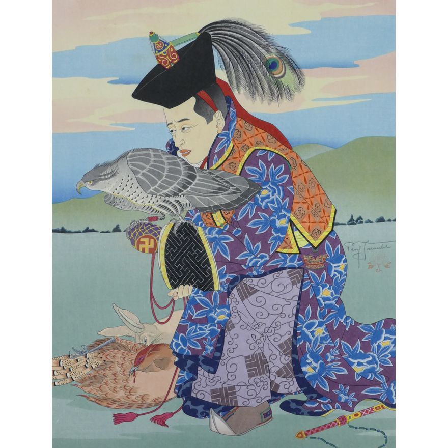 Paul Jacoulet ''Jeu Princier, Mongol'' 1956 Woodblock