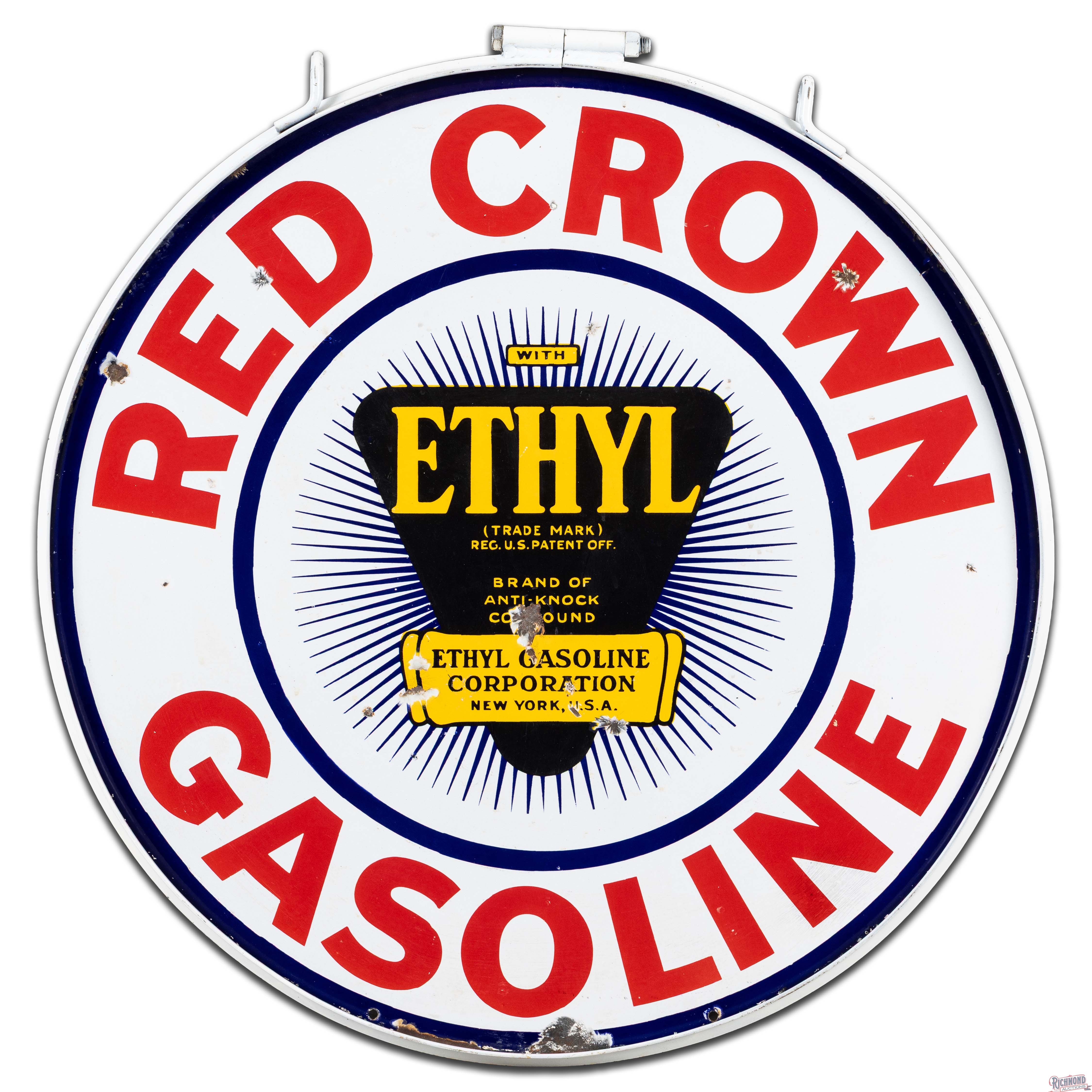 Red Crown Ethyl Gasoline 30" Double Sided Porcelain Sign w/ Burst ...