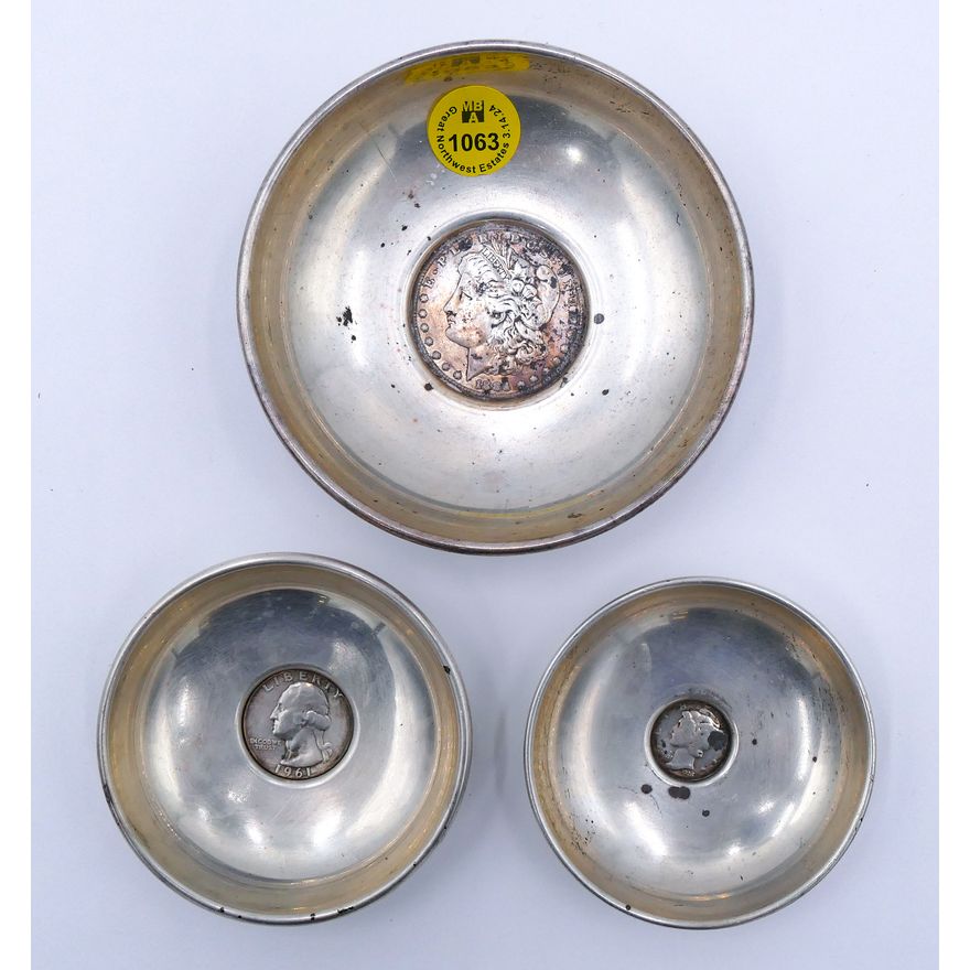 3pc US Coin Sterling Small Bowls 3'' to 4'' - 157 Grams TW