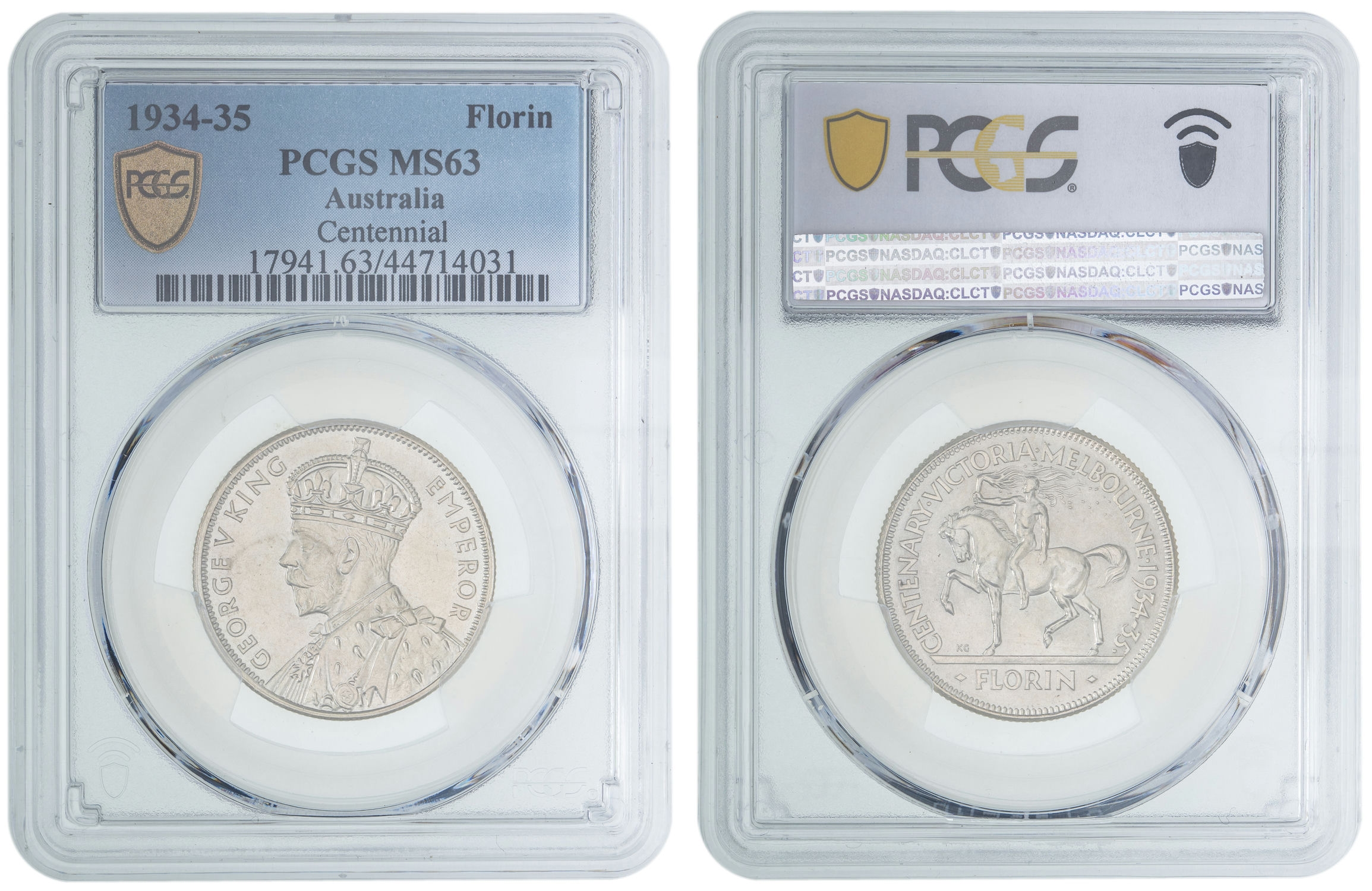 George V, Melbourne Centenary, Florin, 1934-35, PCGS MS63