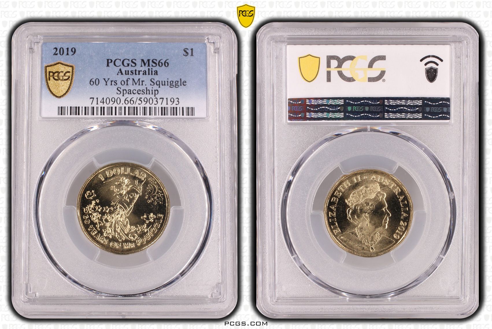 60 Yrs of Mr. Squiggle - Spaceship, One Dollar, 2019, PCGS MS66