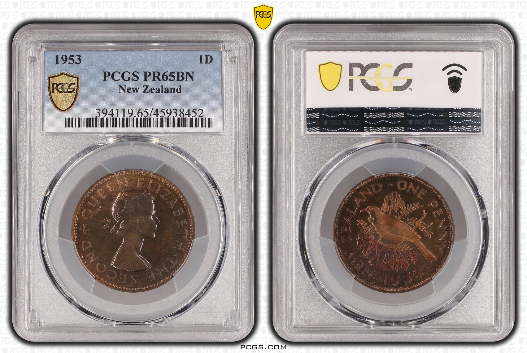 1953 New Zealand Penny Proof PCGS - PR65BN POP 1/0 -452