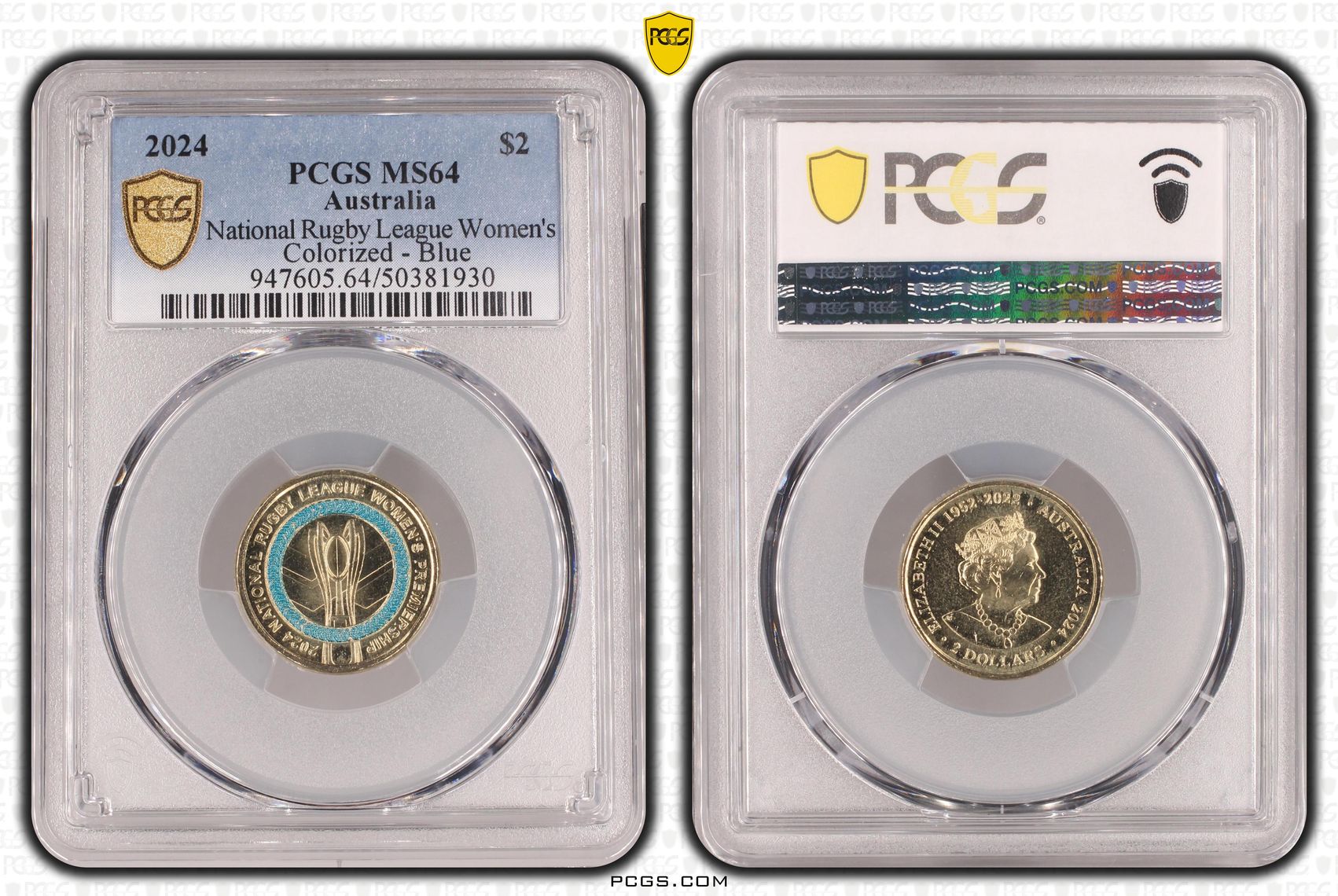 National Rugby League Women's Colorized - Blue, Two Dollar, 2024, PCGS MS64