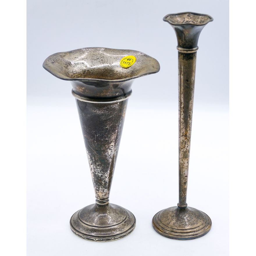 2pc Weighted Sterling Trumpet Vases 8'' to 10'' - 373 Grams TW
