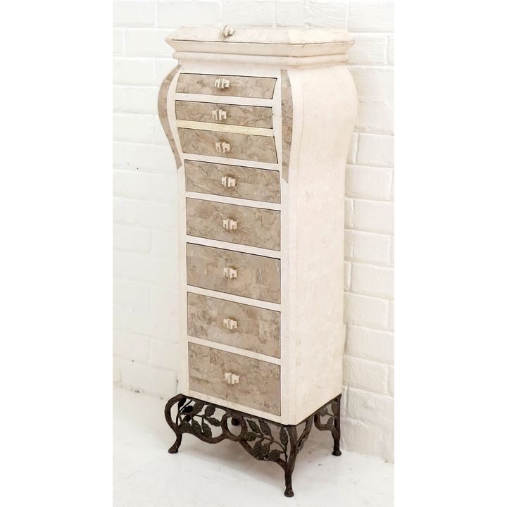 PSEUDO STONE MOUNTED CHEST OF DRAWERS ON METAL BASE