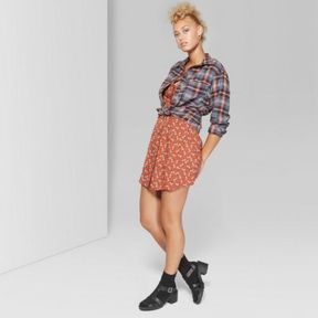 WOMEN'S LONG SLEEVE BUTTON-DOWN PLAID - WILD FABLE BLUE SZ SM