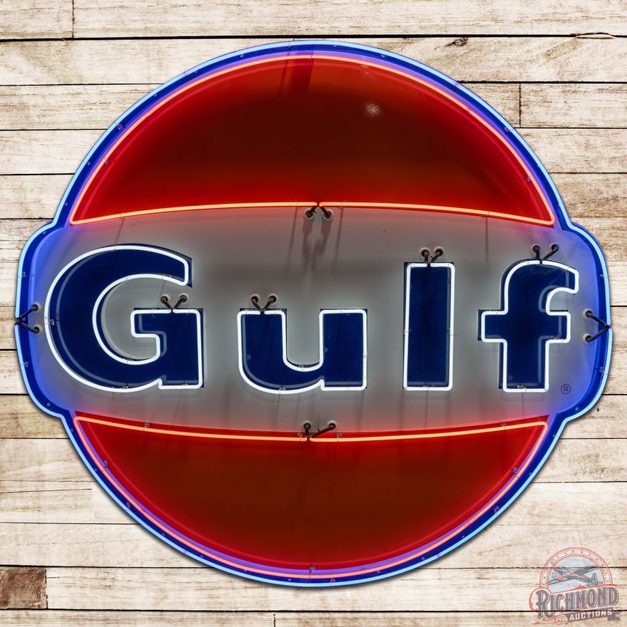 1965 Gulf Gasoline Die Cut SS Porcelain Neon Sign
