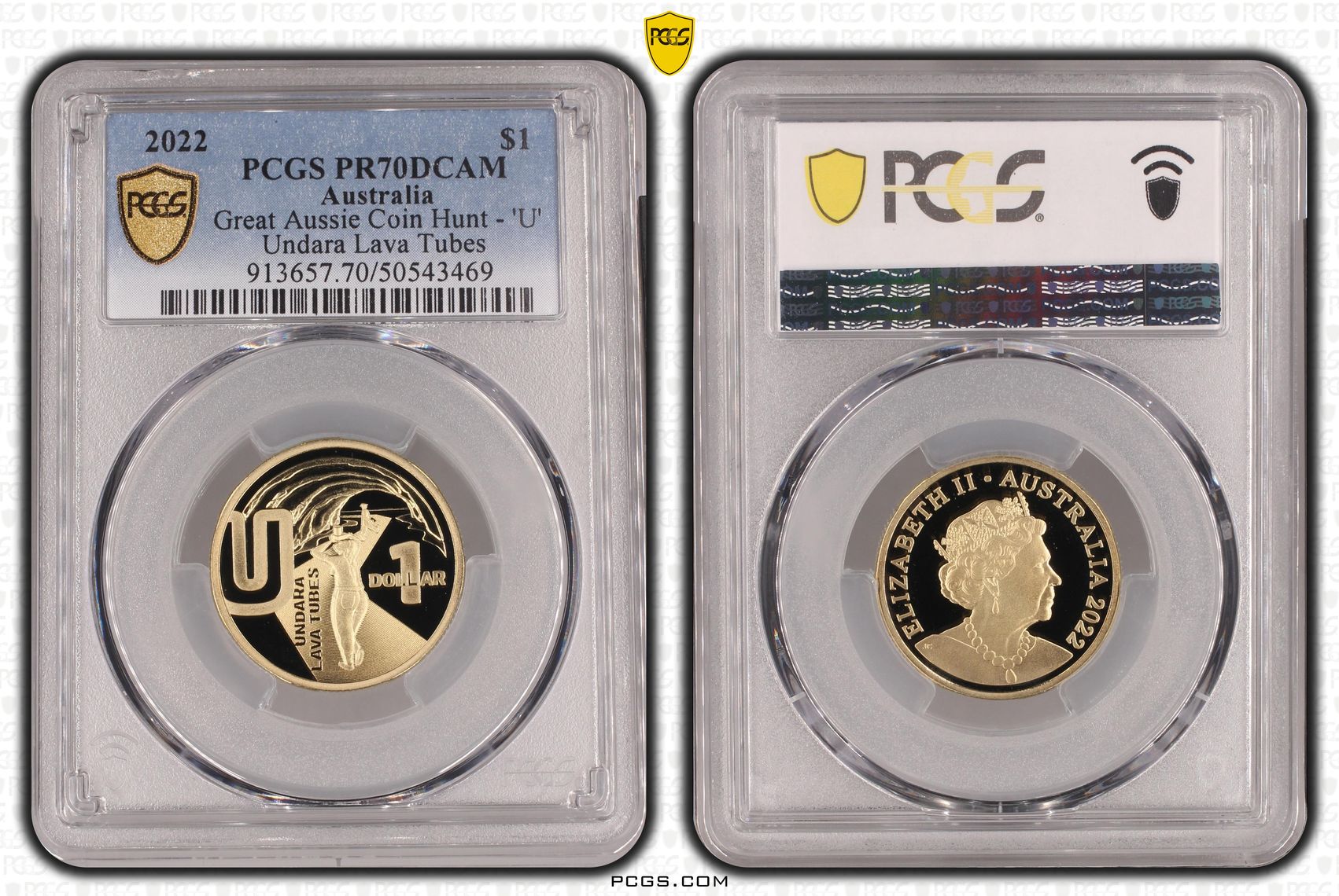 Great Aussie Coin Hunt - 'U', POP 16/0, One Dollar, 2022, PCGS PR70DCAM