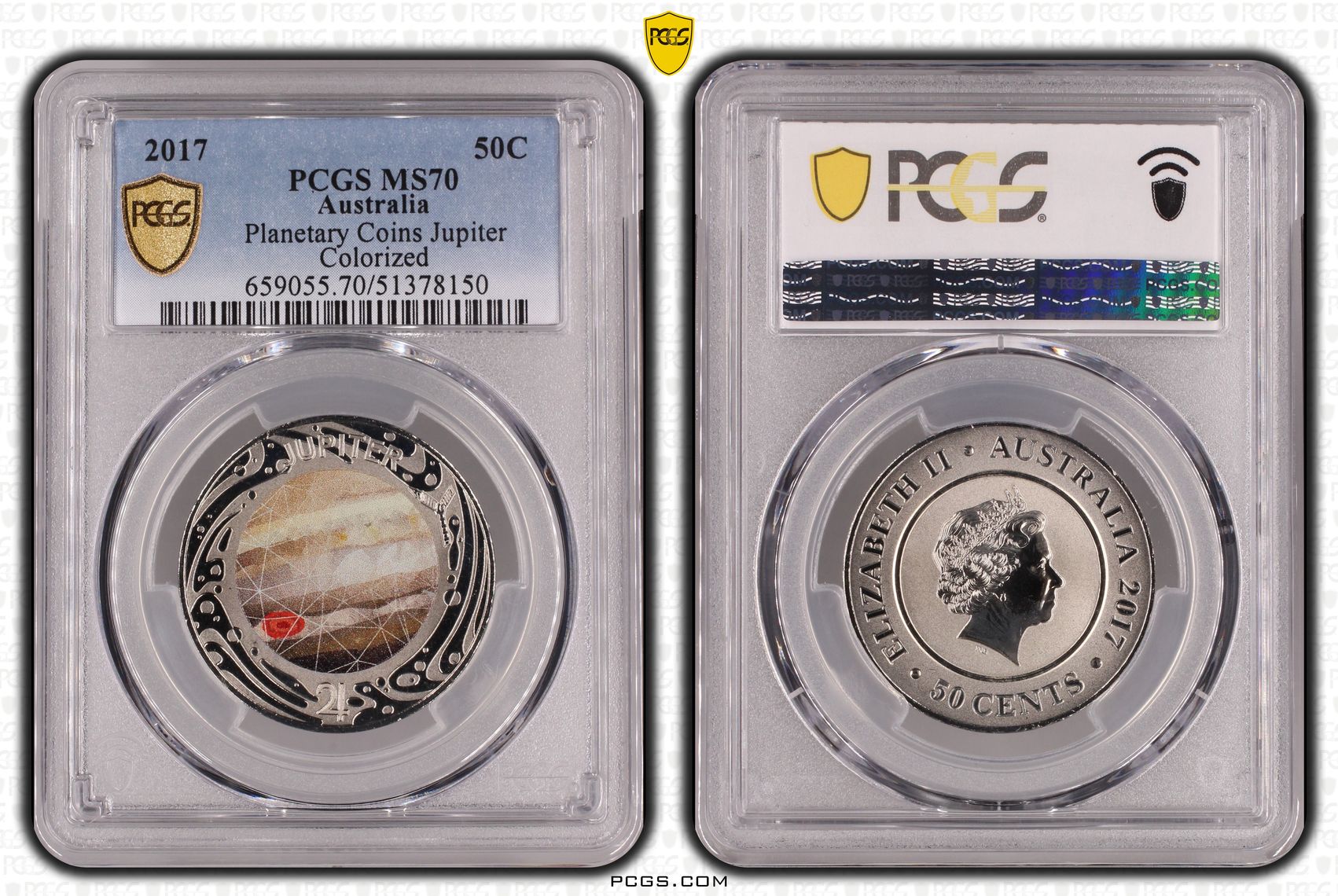 Planetary Coins Jupiter Colorized, Fifty Cent, 2017, PCGS MS70