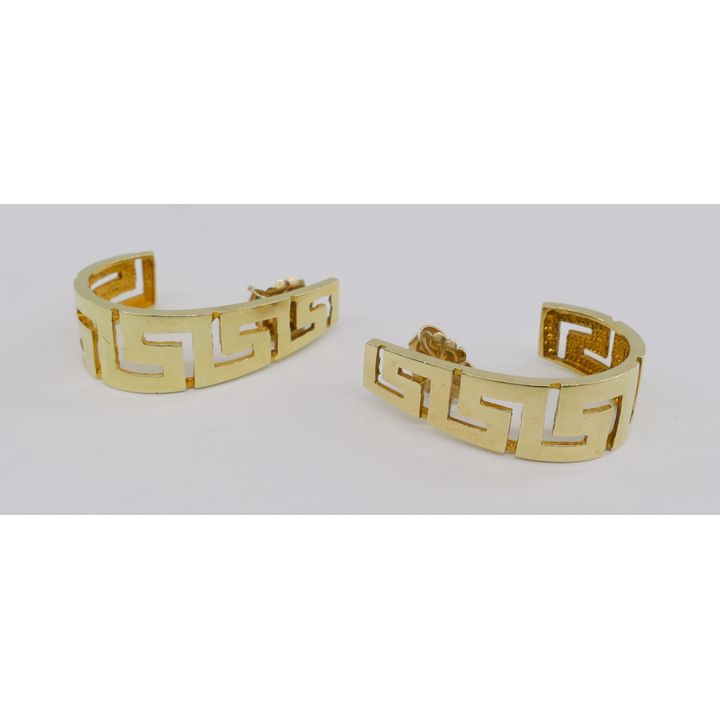 Pair Lady's 14k Greek Key Half Hoop Earrings