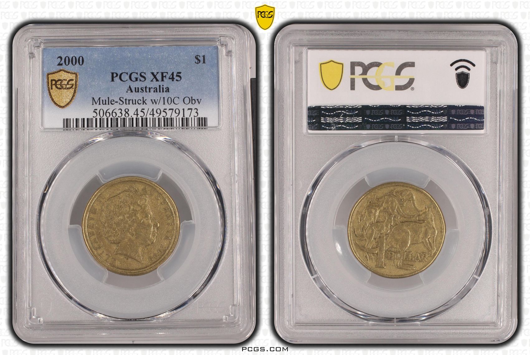 382 · Elizabeth II, Mule-Struck w/10C Obv Die , One Dollar, 2000, PCGS XF45