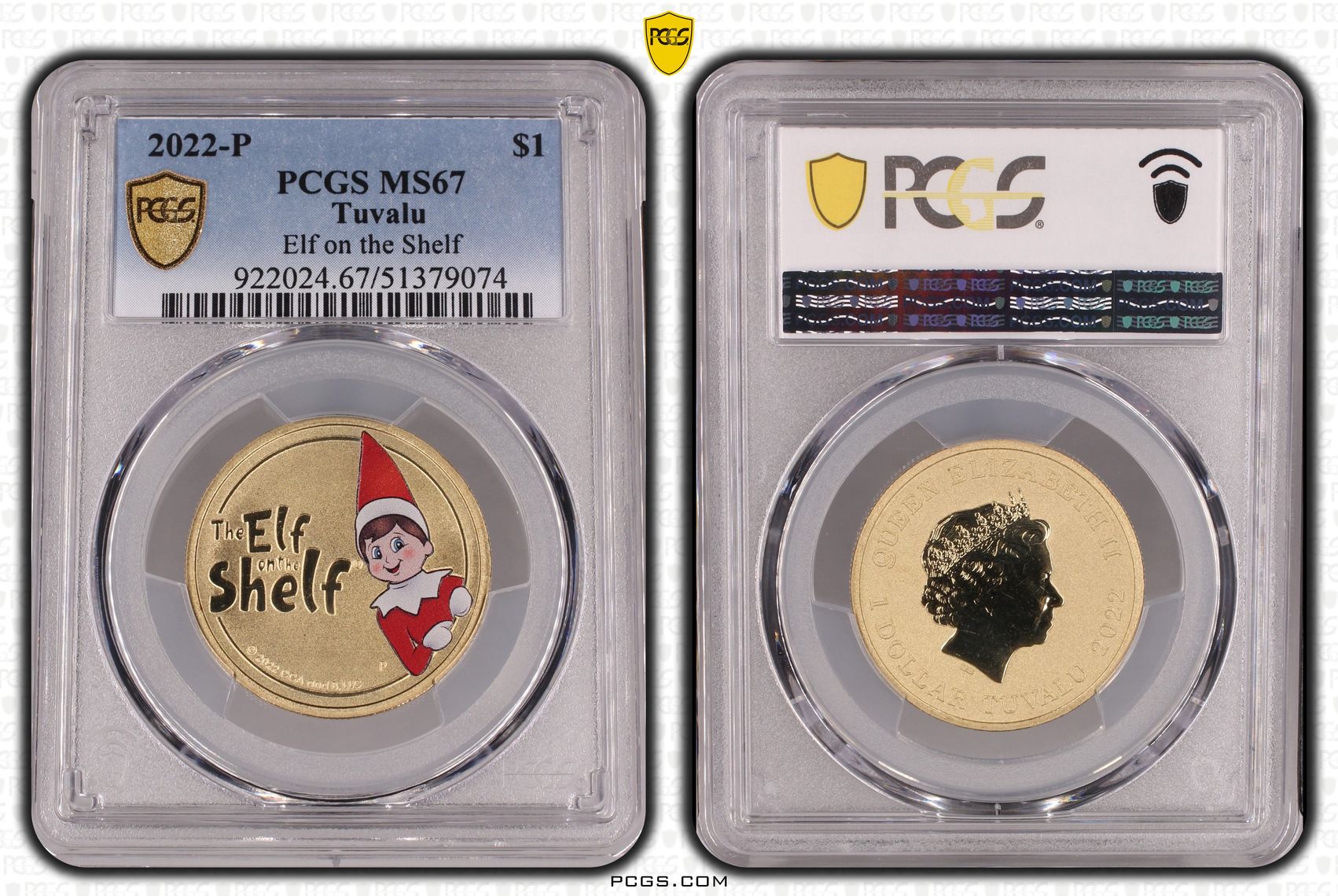 Tuvalu, Elf on the Shelf, One Dollar, 2022-P, PCGS MS67