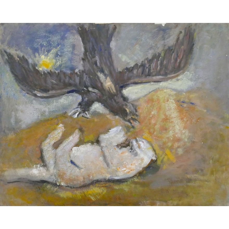 Arthur or Albert Runquist ''Bird and Cat'' Oil on Masonite 16''x20''