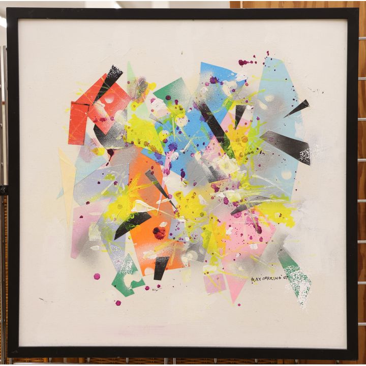 Ray Gerring ''Let's Have a Party'' Abstract Mixed Media Collage Framed 25''x25''