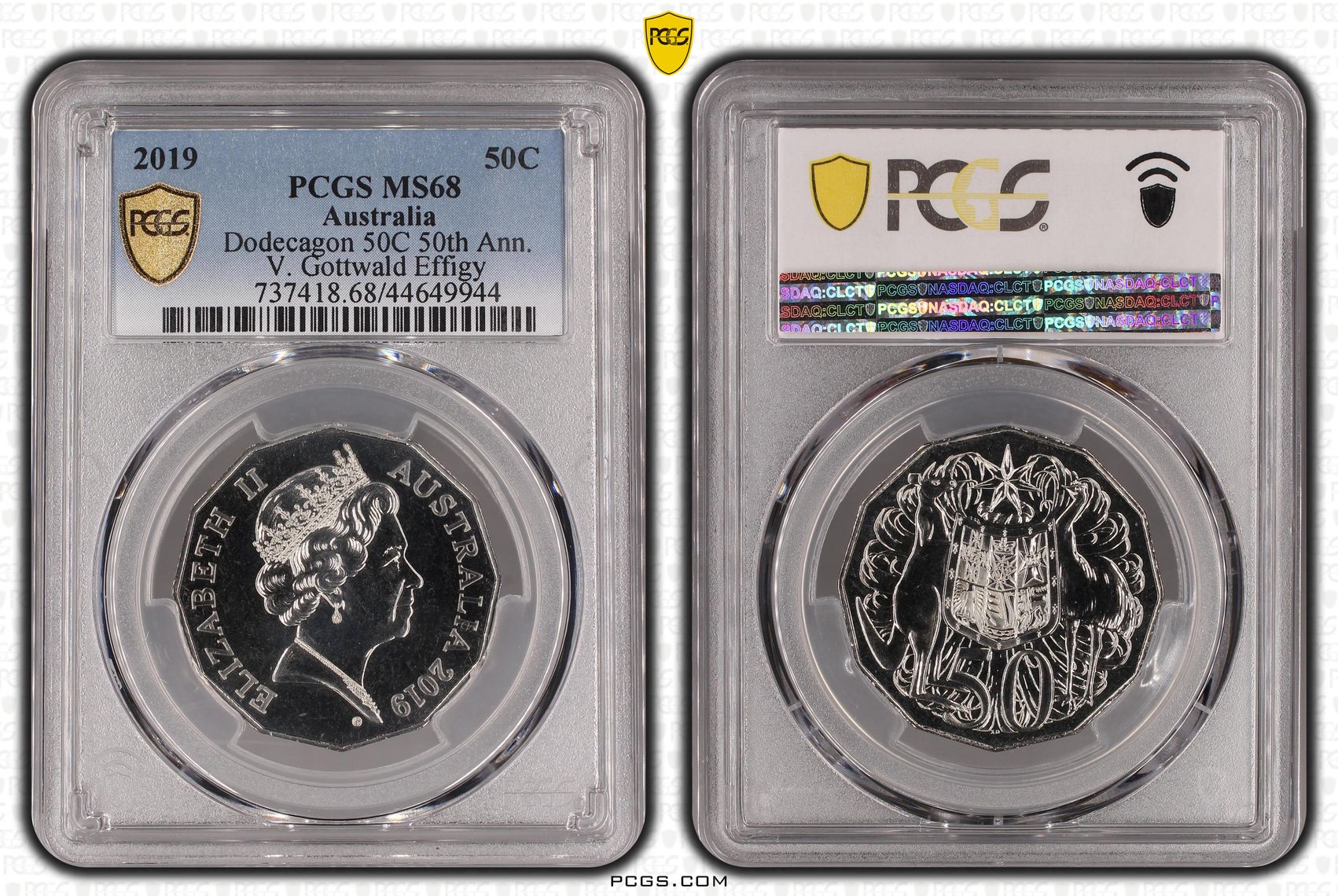 2019 Australia Fifty Cent, 50c Dodecagon 50C 50th Ann. V. Gottwald Effigy PCGS - MS68 -944
