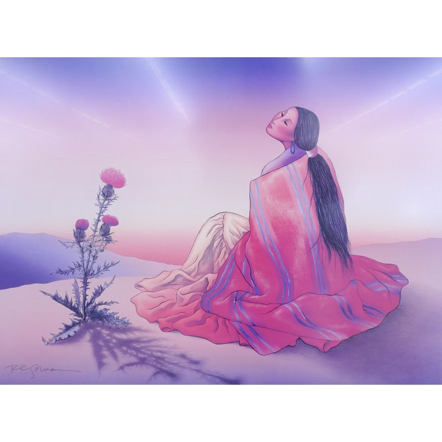 R.C. Gorman ''Indian Woman & Poppy'' Art Print Framed