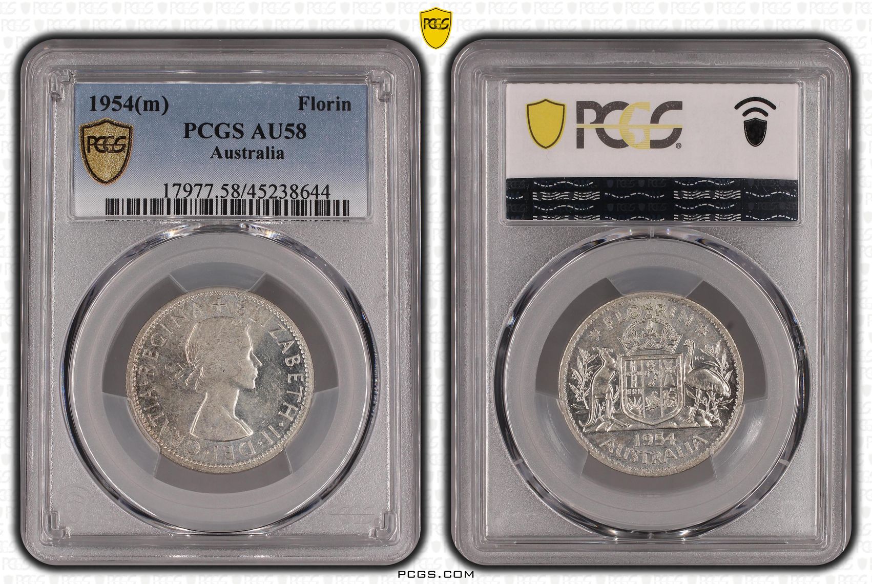 Elizabeth II, Florin, 1954(m), PCGS AU58