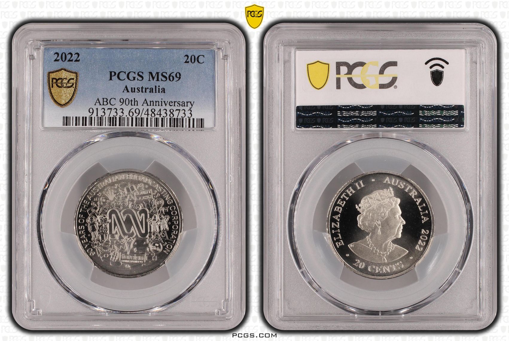 344 · ABC 90th Anniversary, Twenty Cent, 2022, PCGS MS69