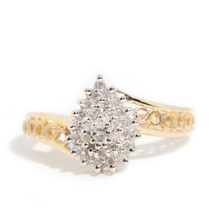 Pear Shape Diamond Cluster Ring 9 Carat Gold,