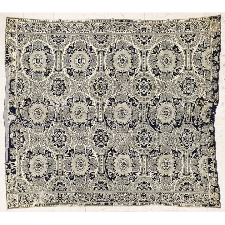Antique American 1846 Blue Homespun- 6'x7' approx with several old repairs