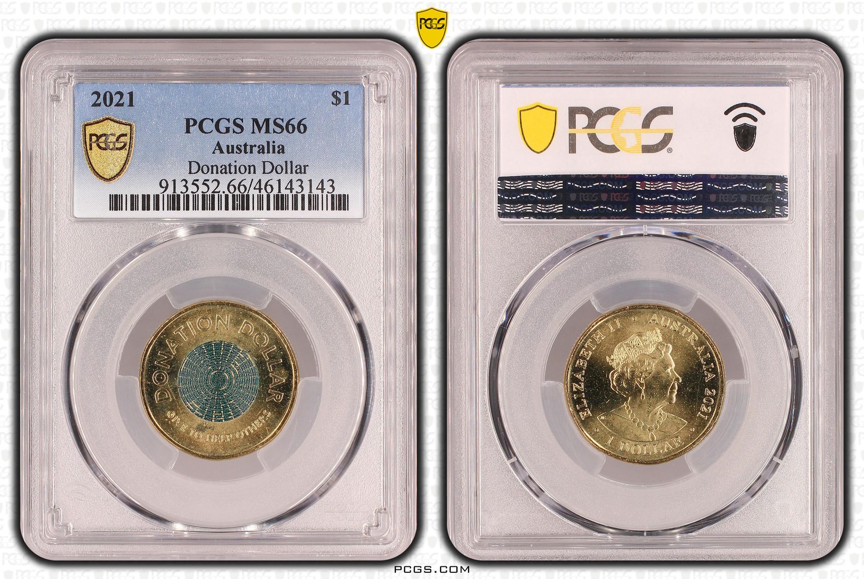 Elizabeth II, Donation Dollar Colorized , One Dollar, 2021, PCGS MS66