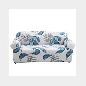 Couch Covers Stretch Material - Grey with Blue Leaf - Blue Leaf - 35 L x 35 W cm 300 cm - 51748/10035 SN B2 (S11)