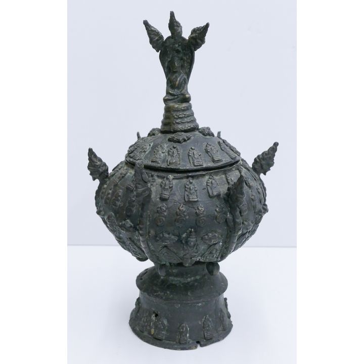 Old Thai Bronze Ritual Water Jar with Naga Finial