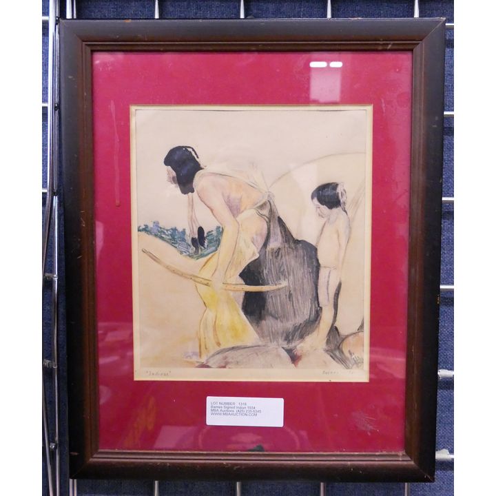 Barnes Signed Indian 1934 Colored Pencil Drawing