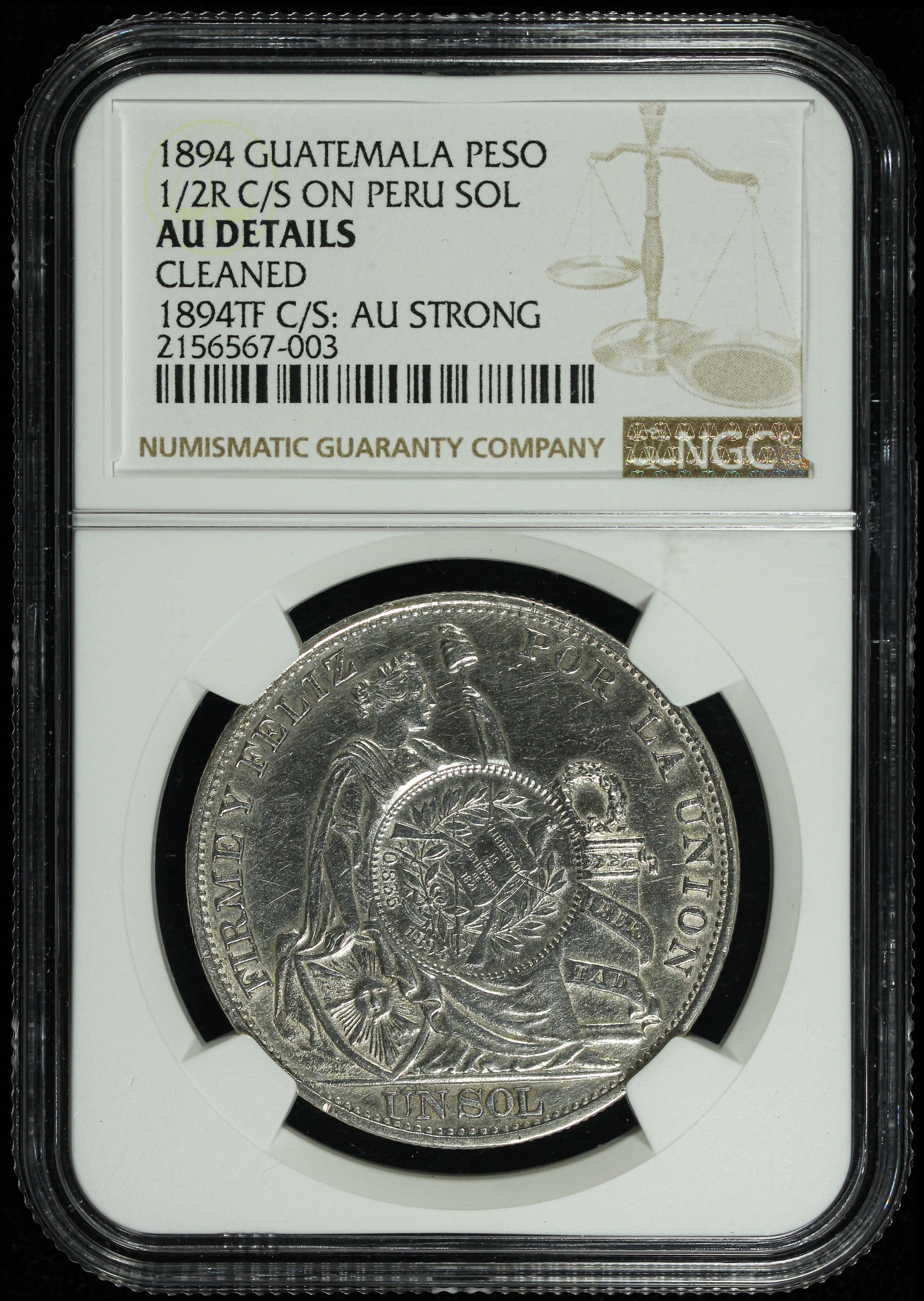 Guatemala, 1894, 1 Peso, 1/2R C/S on Peru Sol, NGC AU Details. | Unique  World Coin Sdn Bhd