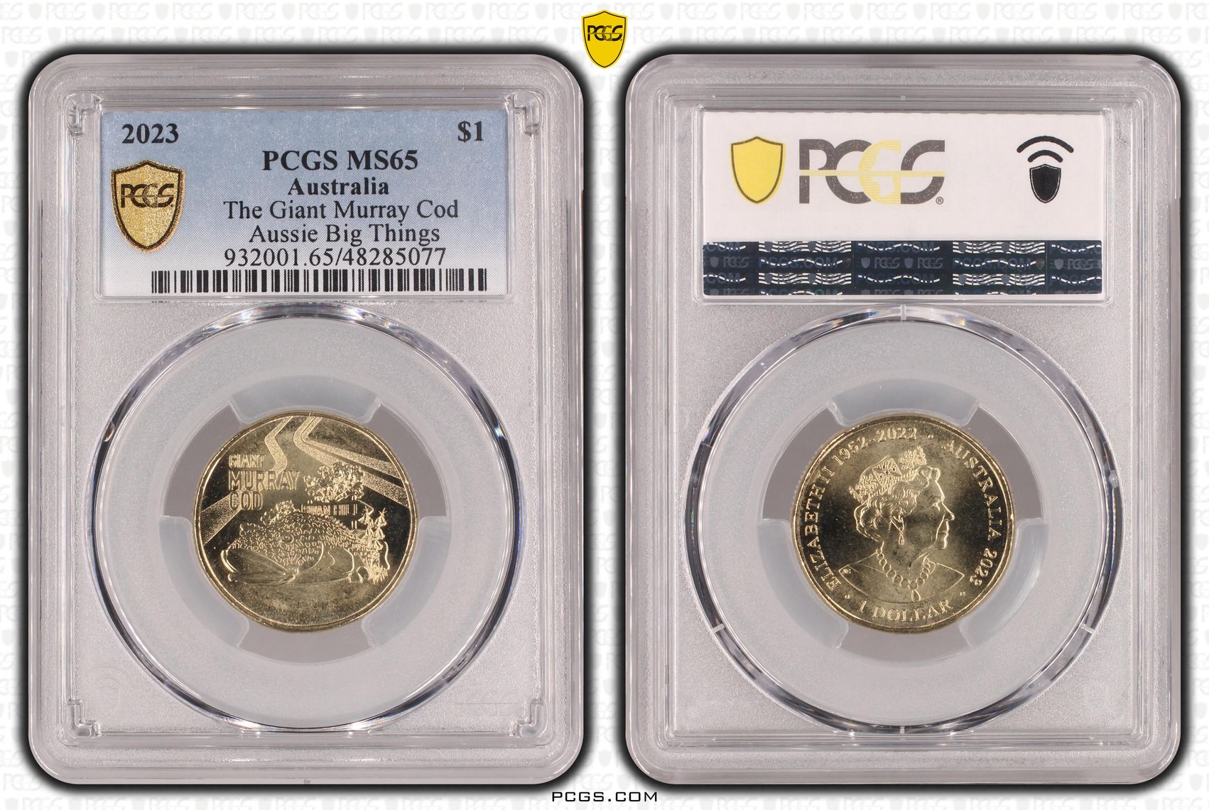 344 · Elizabeth II, The Giant Murray Cod Aussie Big Things , One Dollar, 2023, PCGS MS65
