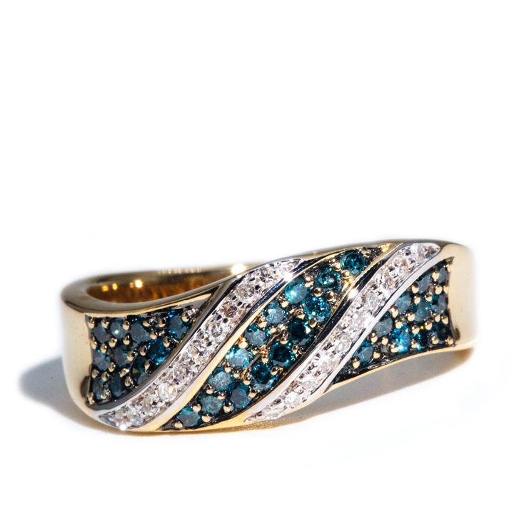 White & Blue Diamond 9 Carat Gold Ring