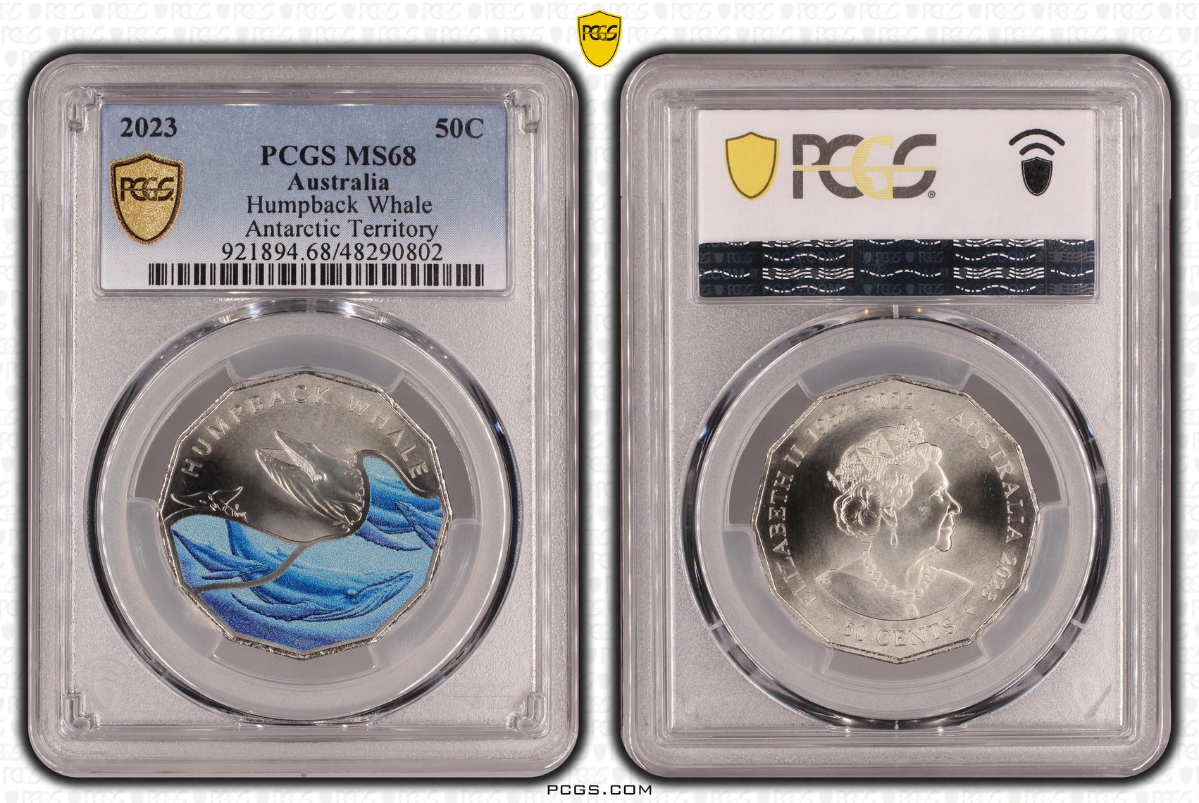 Humpback Whale Colourised Antarctic Territory, Fifty Cent, 2023, PCGS MS68