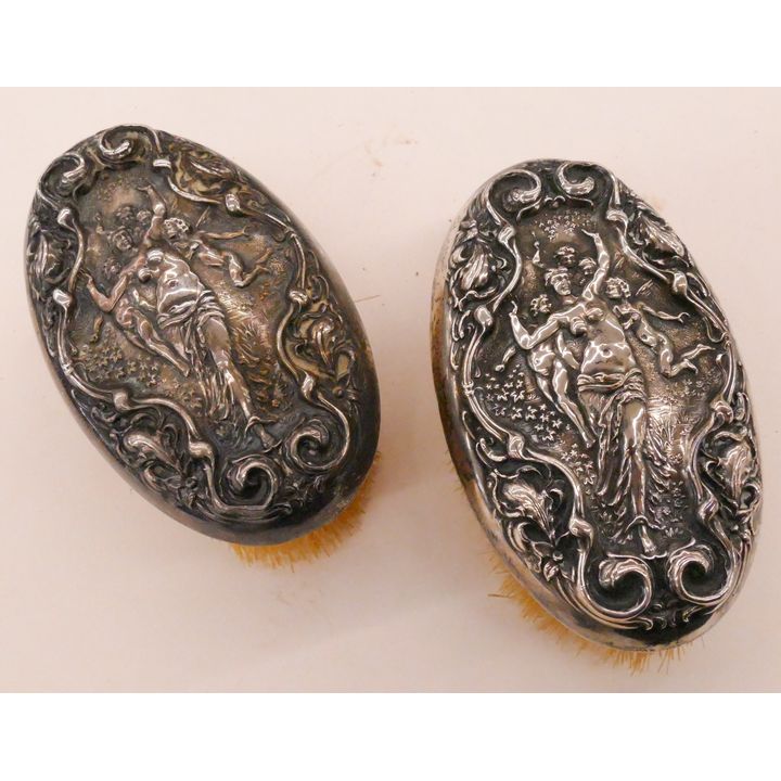 Pair Sterling Art Nouveau Shoe Brushes- 5''