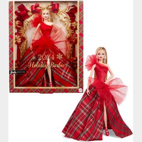 BARBIE SIGNATURE DOLL, 2024 HOLIDAY BLONDE FASHION DOLL WEARING GOWN WITH PLAID SKIRT, SEASONAL COLLECTOR GIFT IN DISPLAYABLE PACK