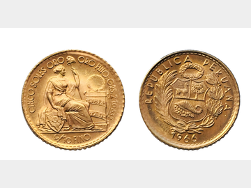 1966 Peruvian Gold 5 Soles Coin 2.35 g