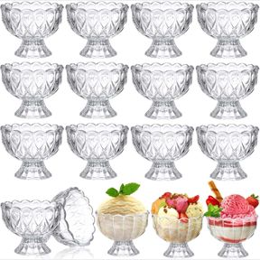 NUENEN SET OF 12 GLASS ICE CREAM BOWLS 5.1 OZ TULIP CLEAR GLASS DESSERT BOWLS FOOTED DESSERT CUPS PARFAIT GLASSES SMALL TRIFLE DIS