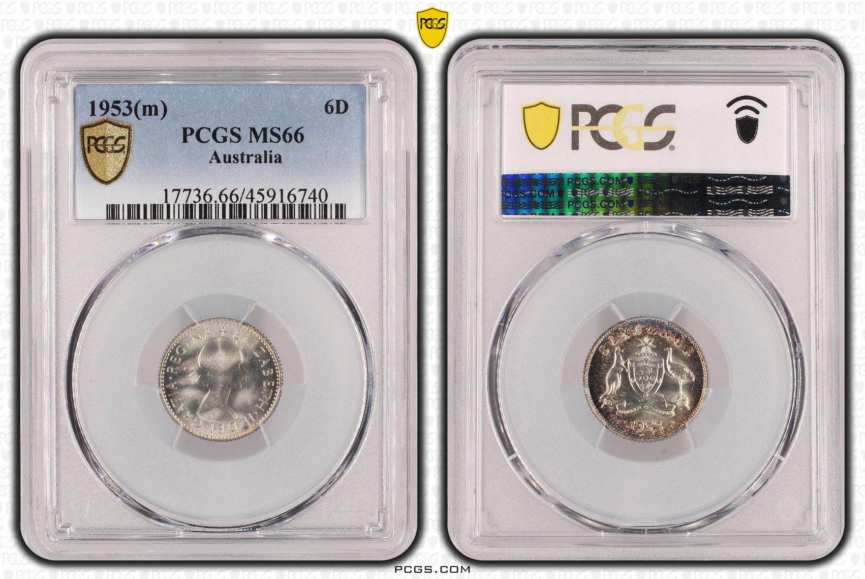 1953(m) Australia Sixpence PCGS - MS66 -740