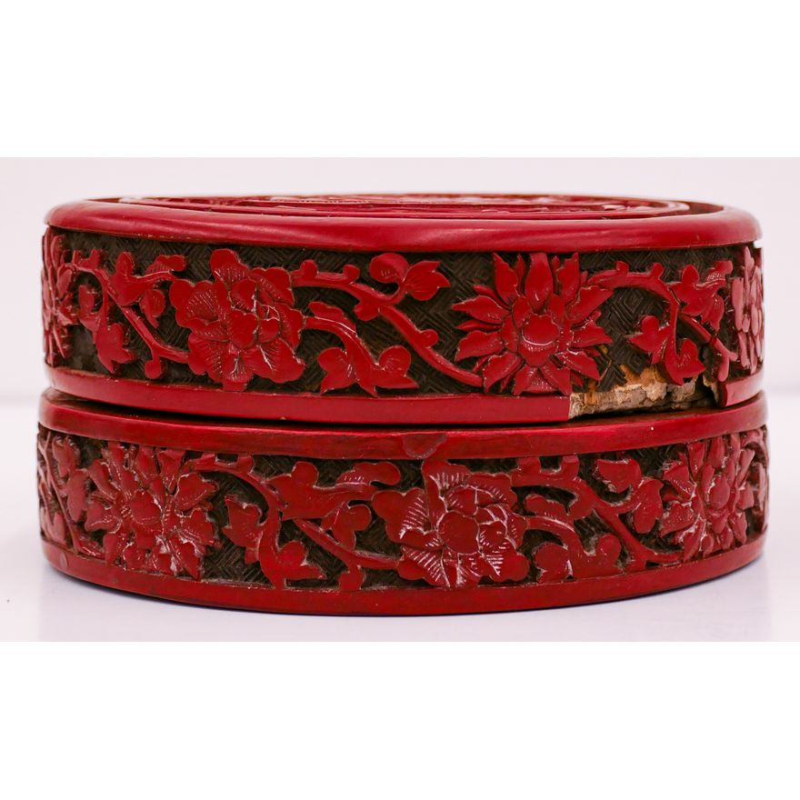 Meiji Japanese Cinnabar Round Box 2.5''x6''