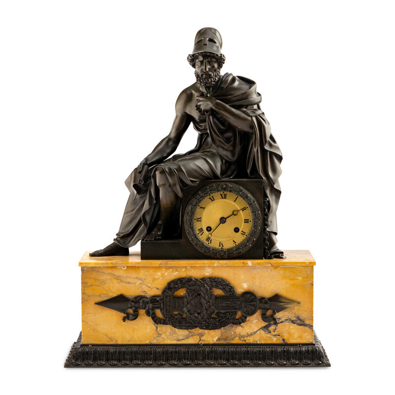 A Louis Philippe Patinated Bronze and Sienna Marble Figural Mantel ...