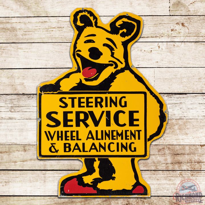 Bear Steering Service Wheel Alinement & Balancing Die Cut Single Sided Tin Sign