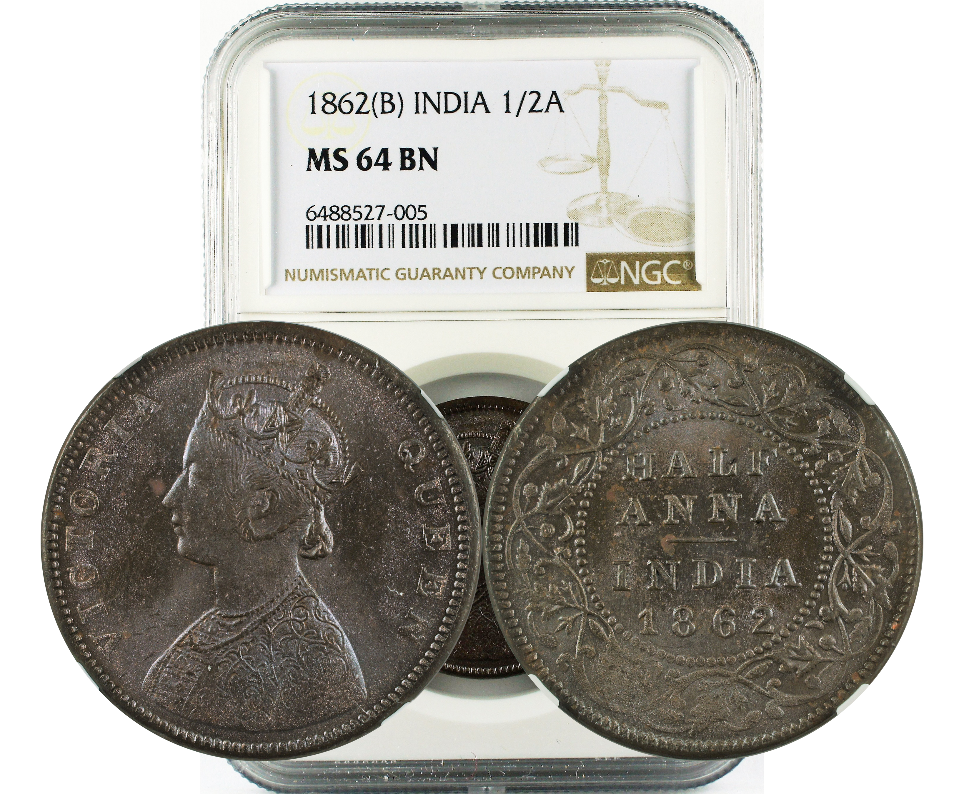 1862(B) INDIA 1/2A MS 64 BN
