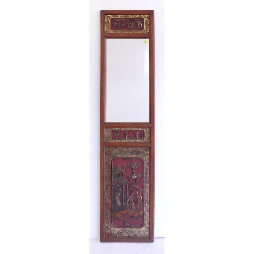 Antique Chinese Gilt Lacquered Panel Hanging Mirror- 66x15''